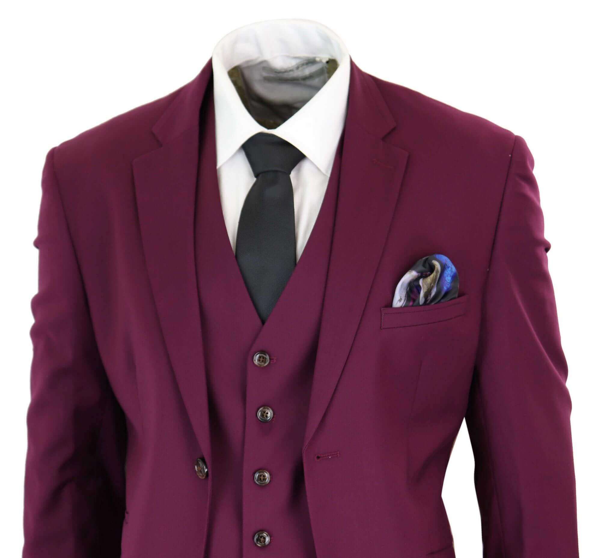 Cavani Magnus - Men's 3 Piece Cassic Burgundy Wine Suit