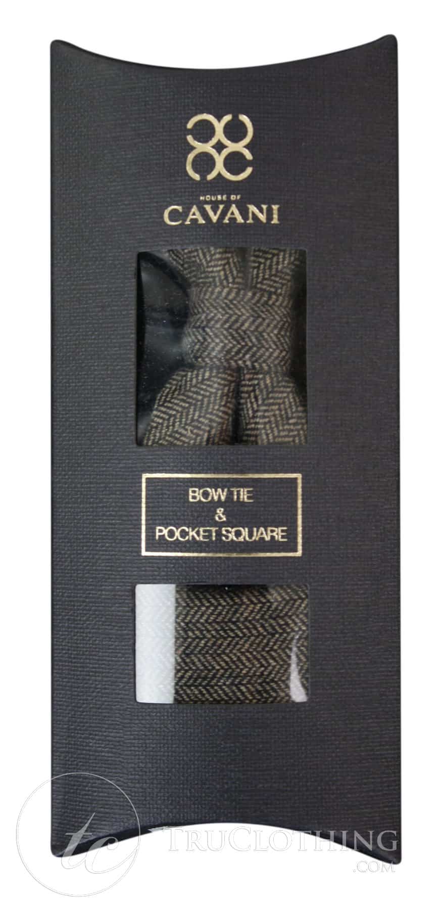 Cavani Martez Bow Tie - Mens Herringbone Tweed Check Bow Tie Hanky Retro Vintage Classic Peaky Blinders