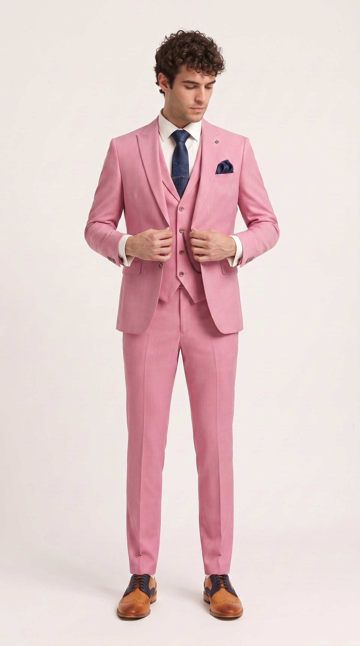 Look #149 styled with James Męski 3-częściowy Różowy Garnitur Dopasowany