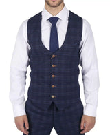 Mens Marc Darcy Blue Check Prince Of Wales Waistcoat Smart Casual Slim Fit Chigwell
