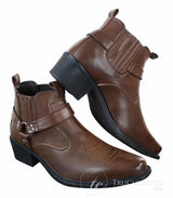 CLASSIQUE MBO 3136 Mens Tan Brown Black Ankle Boots Leather Slip On Cowboy Western Riding Buckle