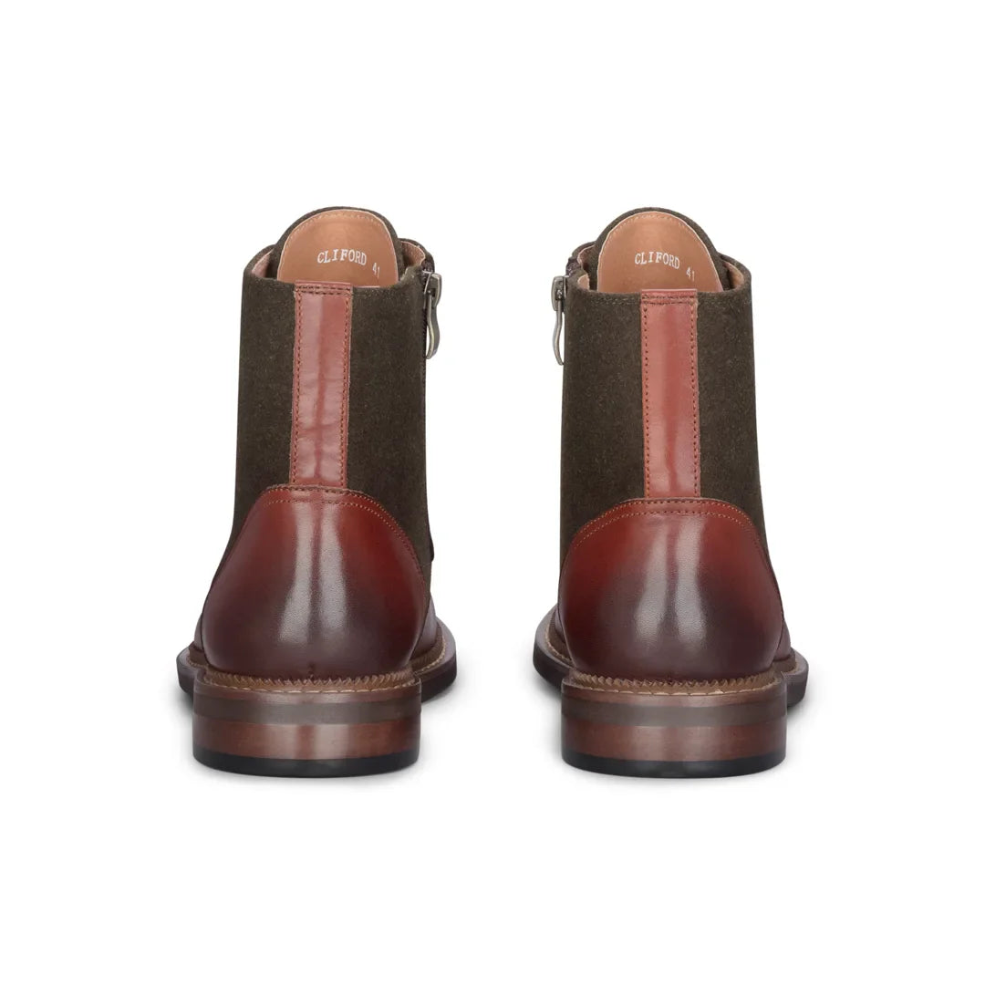Clifford - Męskie skórzane botki typu brogs w kolorze khaki i brązu