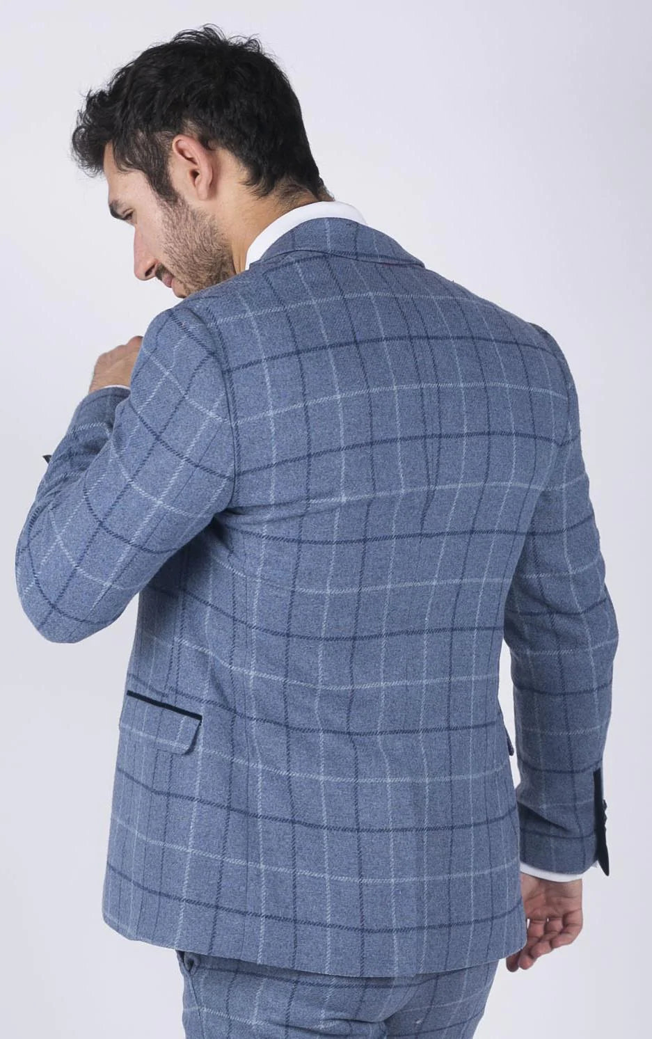 Mens Marc Darcy Light Blue Navy Check Blazer Smart Casual Tweed Slim Fit Clinton