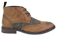 Mens Leather & Tweed Laced Ankle Boots