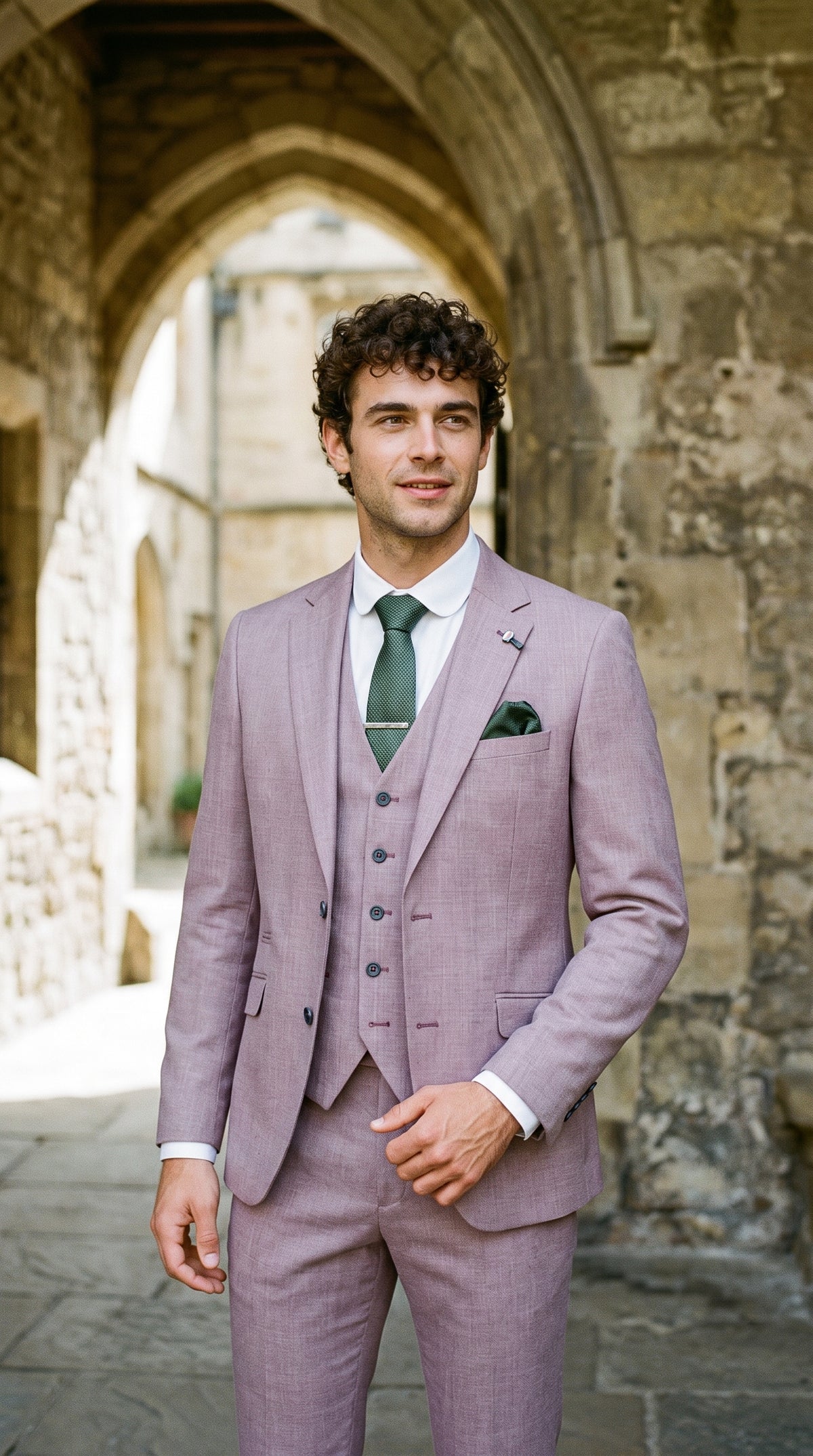 Look #317 styled with Męski letni garnitur lniany w kolorze różu