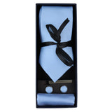 Diamond Neck Blue Tie Gift Set Pocket Square Cuff Links Pin Tie For Shirt Satin