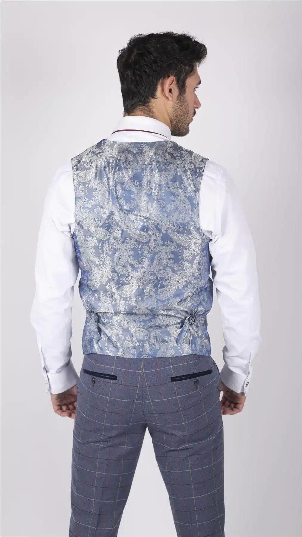 Mens Marc Darcy Blue Grey Red Check Waistcoat Smart Casual Tweed Slim Fit Drake