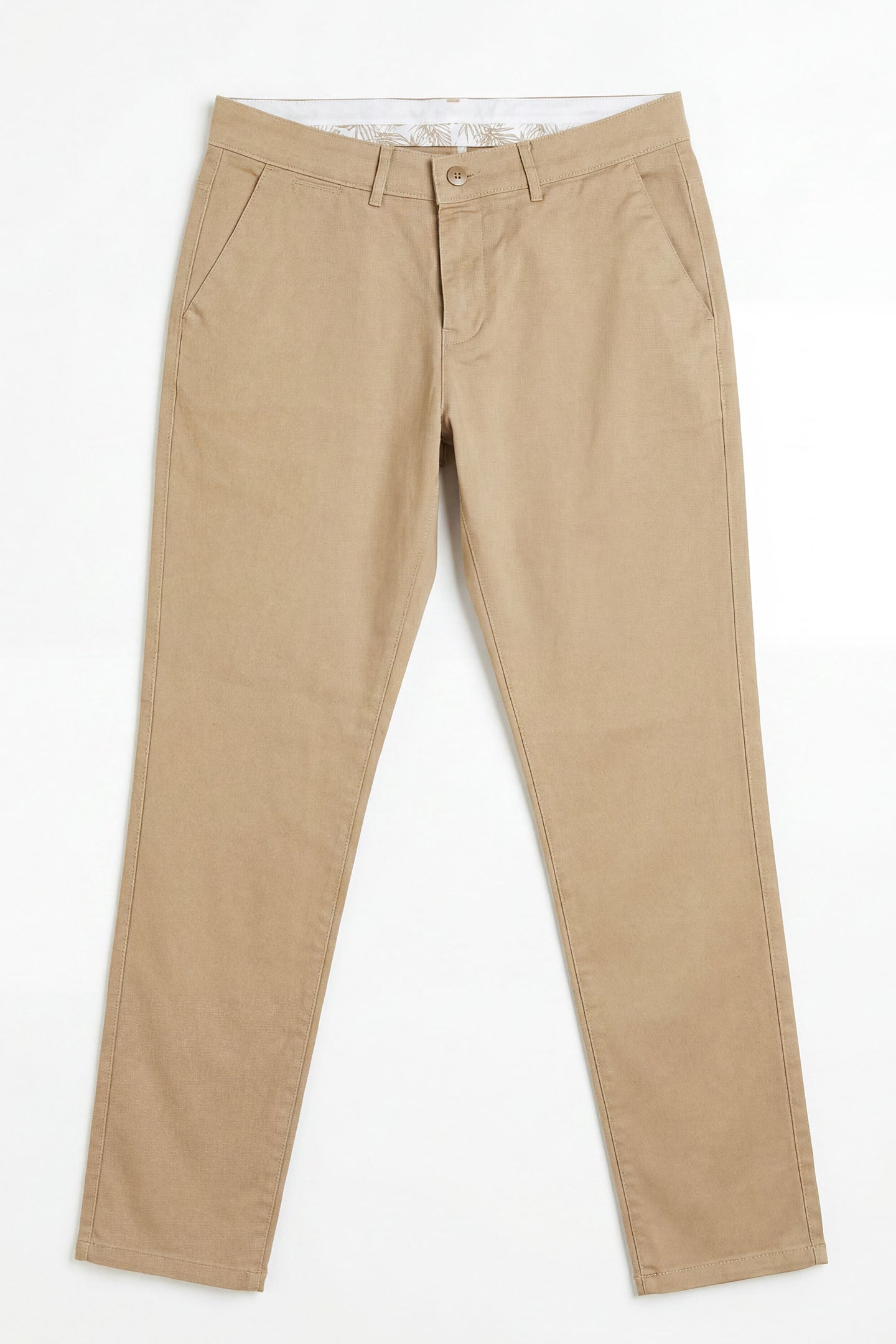 Męskie spodnie chino w kolorze khaki z mieszanki lnu, z cienkiej bawełny Tencel, letniej tkaniny