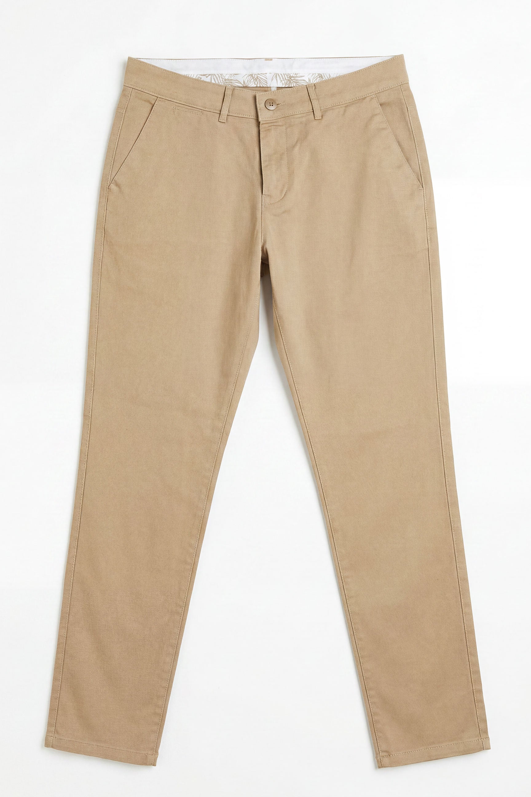 Męskie spodnie chino w kolorze khaki z mieszanki lnu, z cienkiej bawełny Tencel, letniej tkaniny