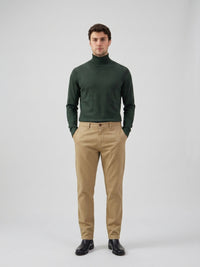 Męskie spodnie chino w kolorze khaki z mieszanki lnu, z cienkiej bawełny Tencel, letniej tkaniny