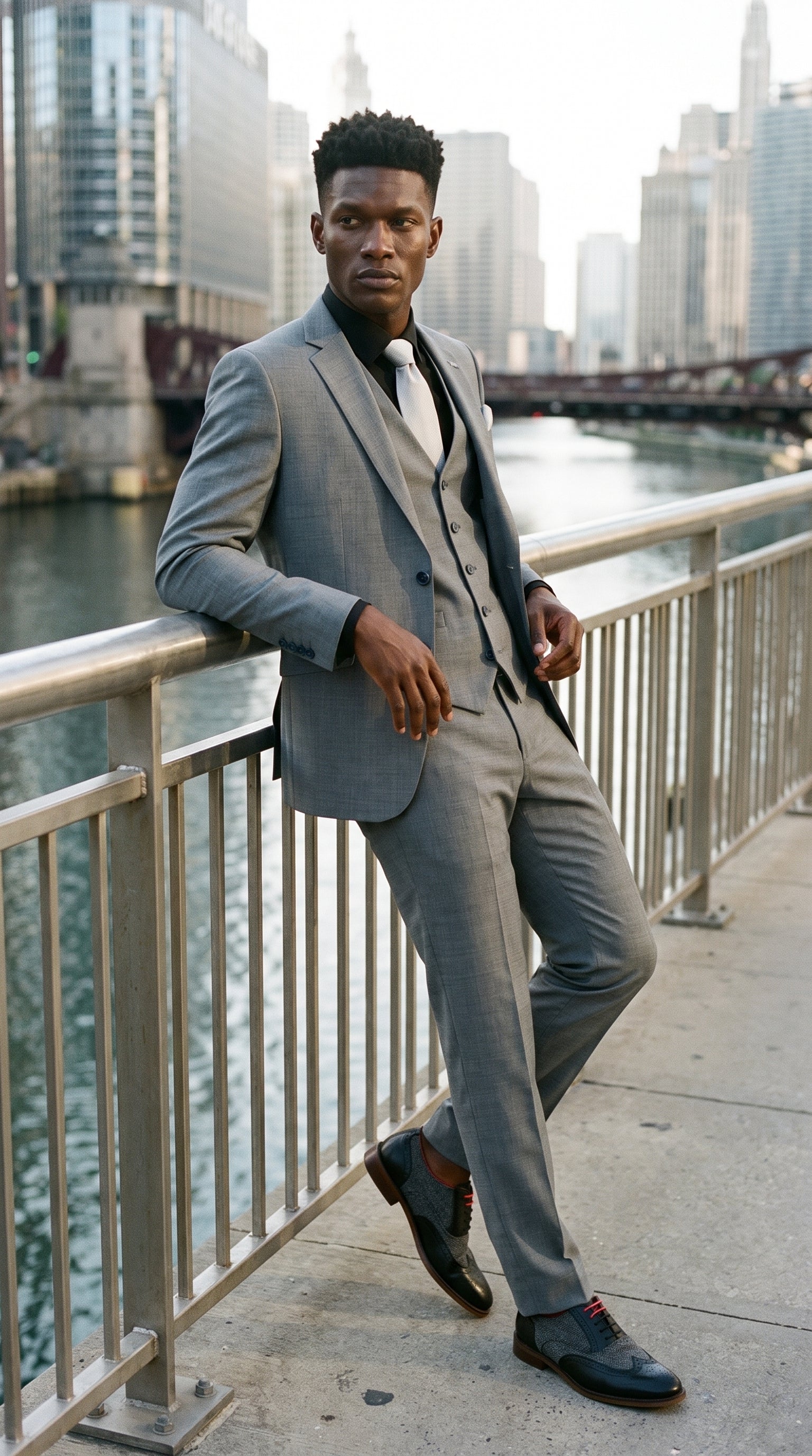 Look #426 styled with Bond - Męski szary garnitur 3-częściowy o dopasowanym kroju
