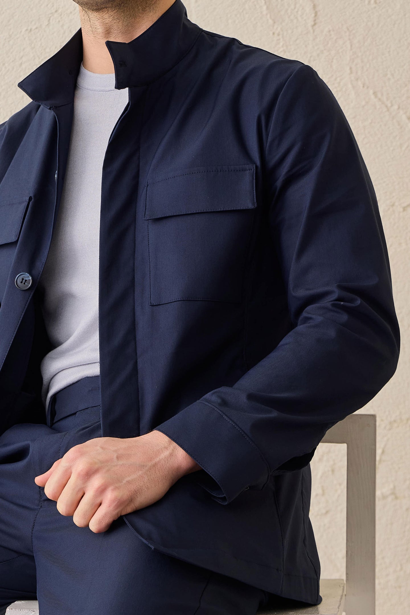 Męska granatowa kurtka użytkowa, lekka, z mieszanki bawełny, elegancka kurtka casualowa