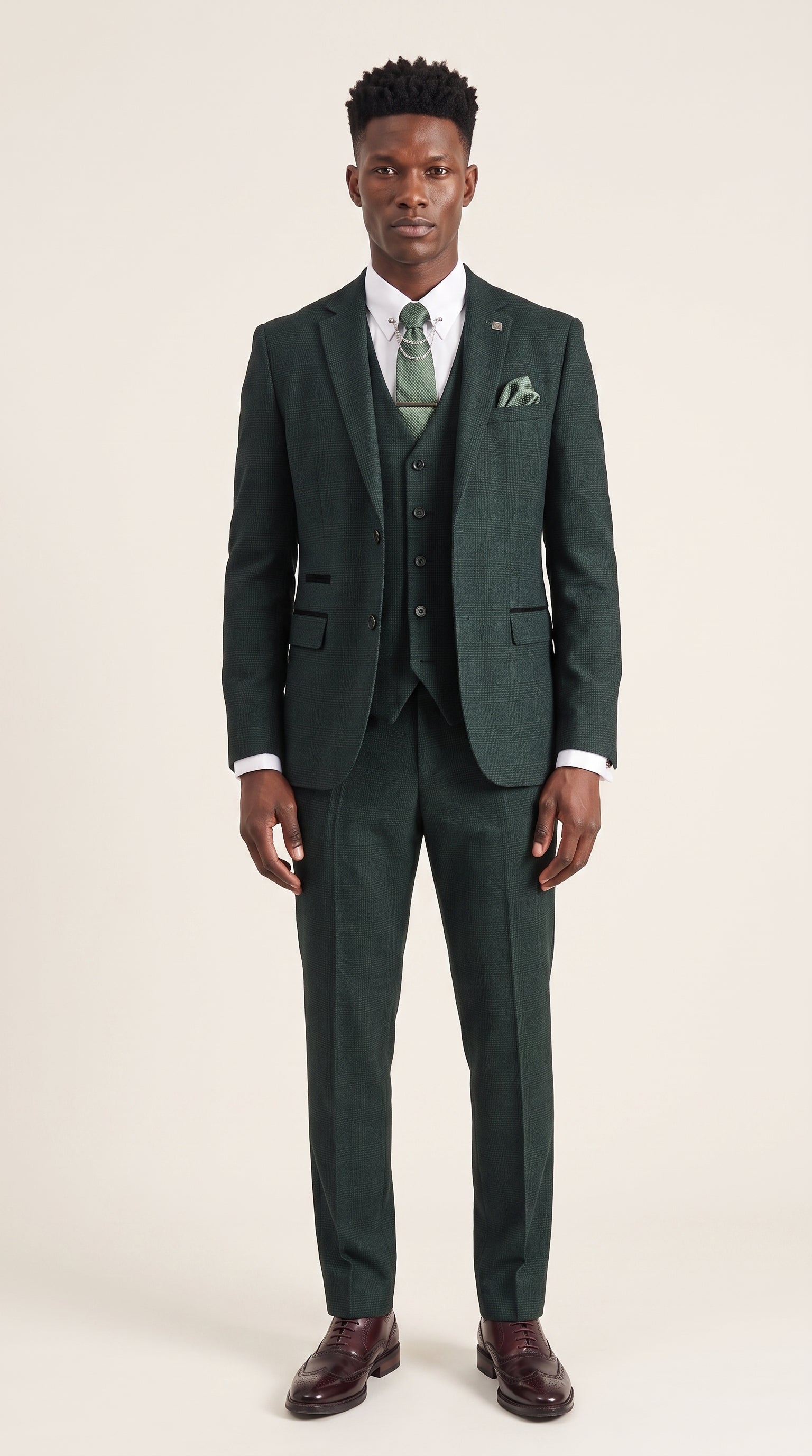 Look #204 styled with Regent - Zielony męski garnitur w kratkę Prince of Wales, 3 części