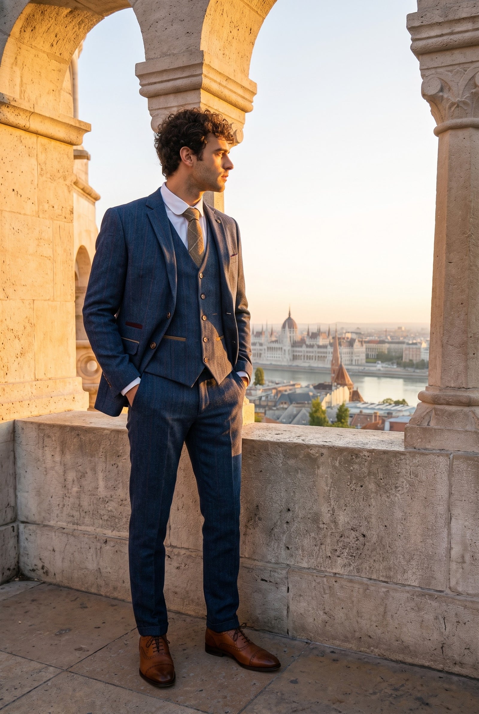 Look #365 styled with Trzyczęściowy garnitur męski Scott w kratę tweedową w kolorze niebieskim