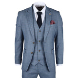 Earl Men's 3-Piece Blue Checked Tailored Suit