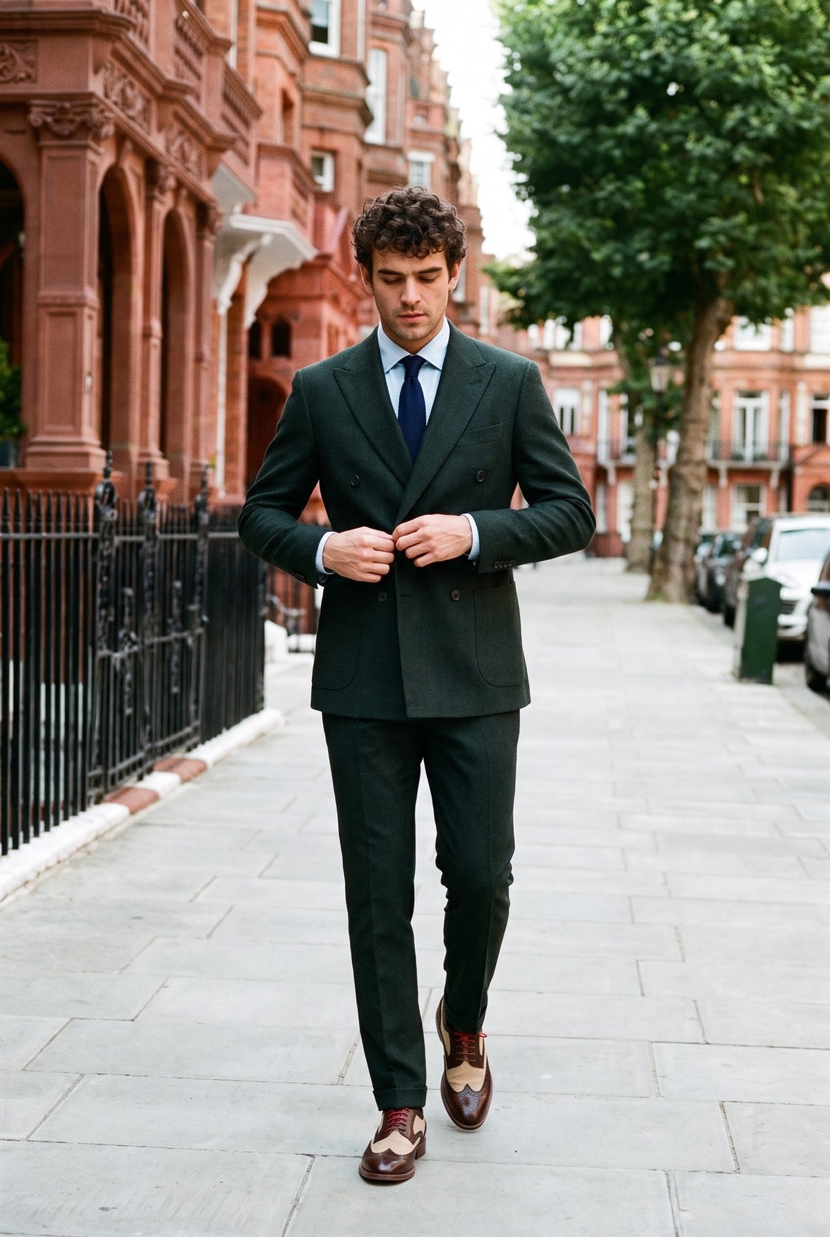 Look #591 styled with Regent - Zielony męski dwuczęściowy garnitur dwurzędowy