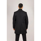 Men's Stand Collar Wool Blend Black Overcoat
