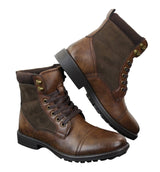 Mens Leather Suede PU Fleece Army Combat Military Ankle Boots Retro