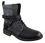 Mens Punk Rock Goth Emo Biker Ankle Boots Leather Buckle Fur Fleece Lined