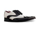 Mens Black & White Patent Shoes with Metal Toe