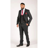 Męski granatowy tweed w jodełkę w kratkę w stylu vintage, 3-częściowy garnitur New Marc Darcy