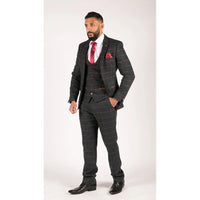 Męski granatowy tweed w jodełkę w kratkę w stylu vintage, 3-częściowy garnitur New Marc Darcy