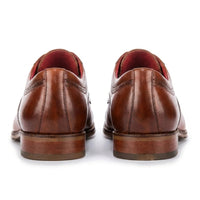Everett - Brązowe, polerowane, skórzane, męskie buty typu derby z noskiem typu cap toe