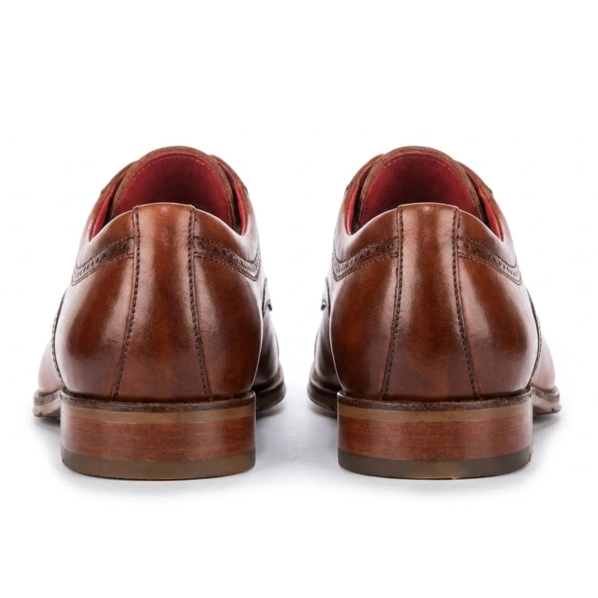 Everett - Brązowe, polerowane, skórzane, męskie buty typu derby z noskiem typu cap toe