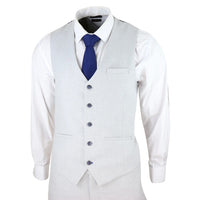 Mens Tweed Light Grey 3 Piece Suit Tailored Fit Classic Vintage 1920s Wedding