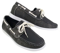 Mens Retro Denim Style Vintage Deck Boat Shoes Smart Casual Laced Navy Washed