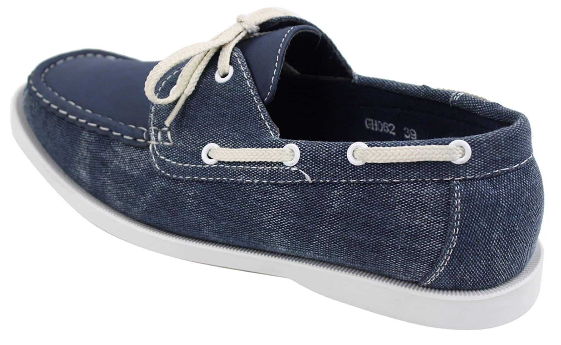 Mens Retro Denim Style Vintage Deck Boat Shoes Smart Casual Laced Navy Washed