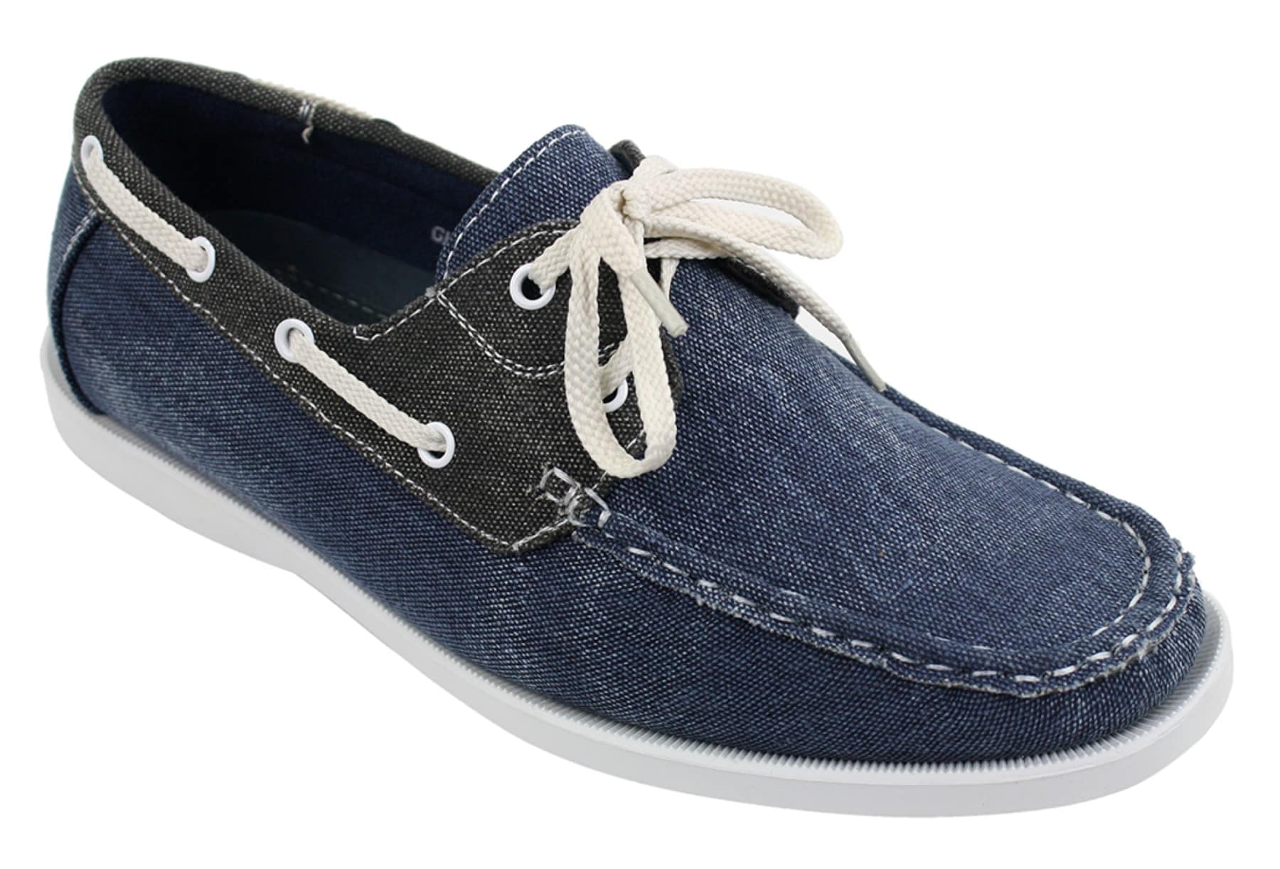 Mens Denim Canvas Retro Laced Moccasin Boat Deck Shoes Washed Navy Beige