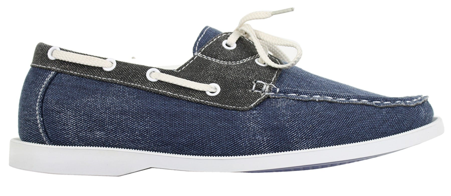 Mens Denim Canvas Retro Laced Moccasin Boat Deck Shoes Washed Navy Beige
