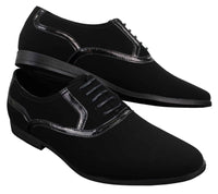 Mens Laced Black Shoes Smart Casual Suede Shiny Patent Leather Trim