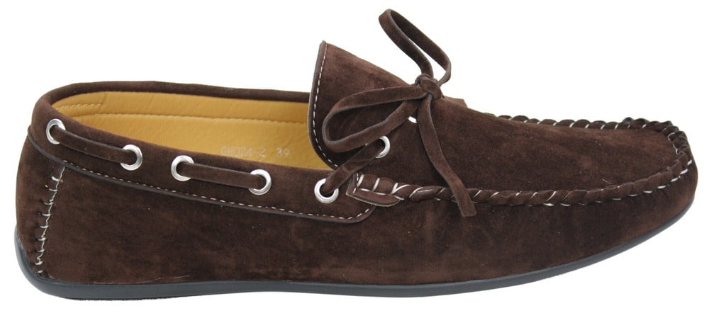 Mens Deck Boat Moccasin Suede Leather Lace Up Shoes Italian Brown Blue