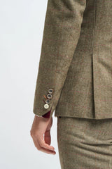 Męski tweedowy garnitur w oliwkowo-zieloną kratkę