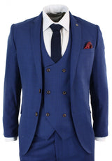 Mens Blue Check 3 Piece Slim Fit Suit