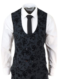 Mens Black 3 Piece Paisley Velvet Suit