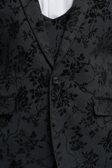 Czarny, trzyczęściowy garnitur męski z aksamitu w stylu paisley