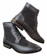 Mens Chelsea Brouge Ankle Boots Leather Suede Italian Smart Casual Laced Retro