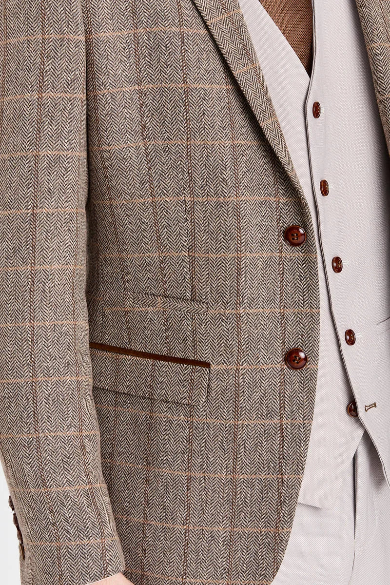Garnitur Harris Brown Tweed z kontrastową kamizelką i spodniami z kamienia
