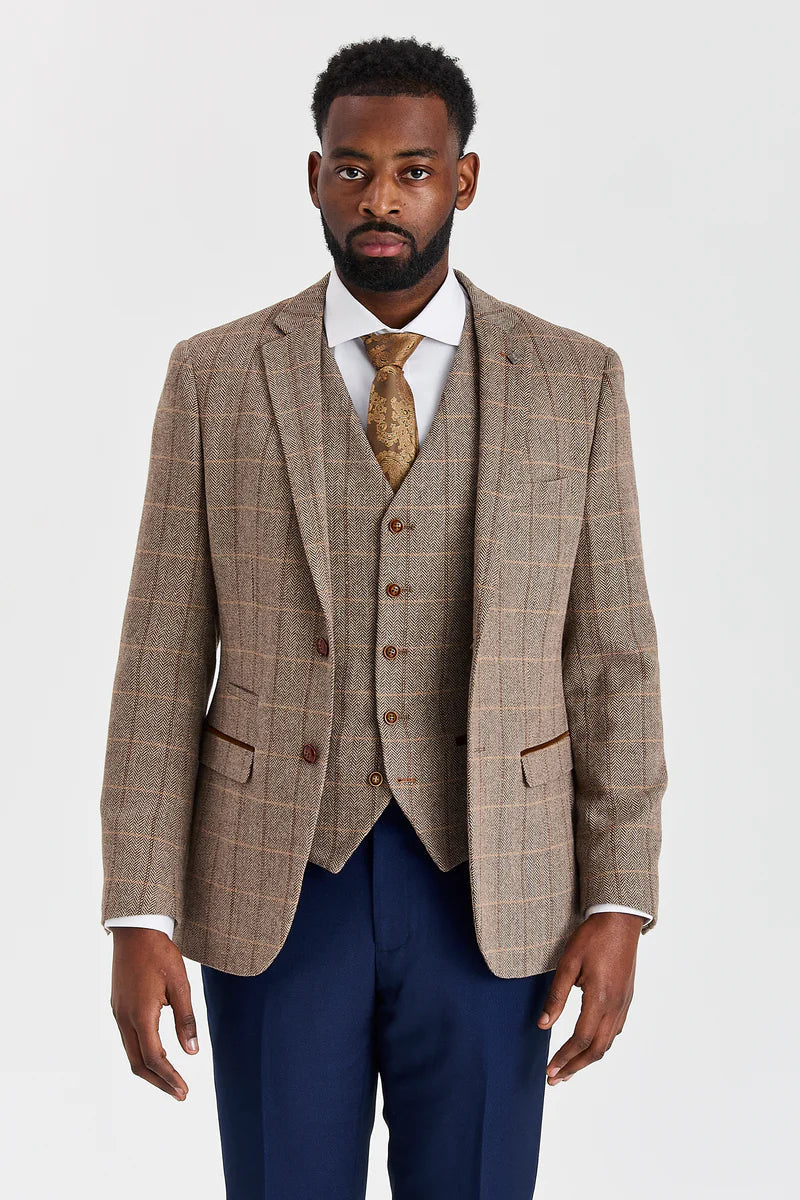Garnitur Harris Brown Tweed z kontrastującymi spodniami Mayfair Navy