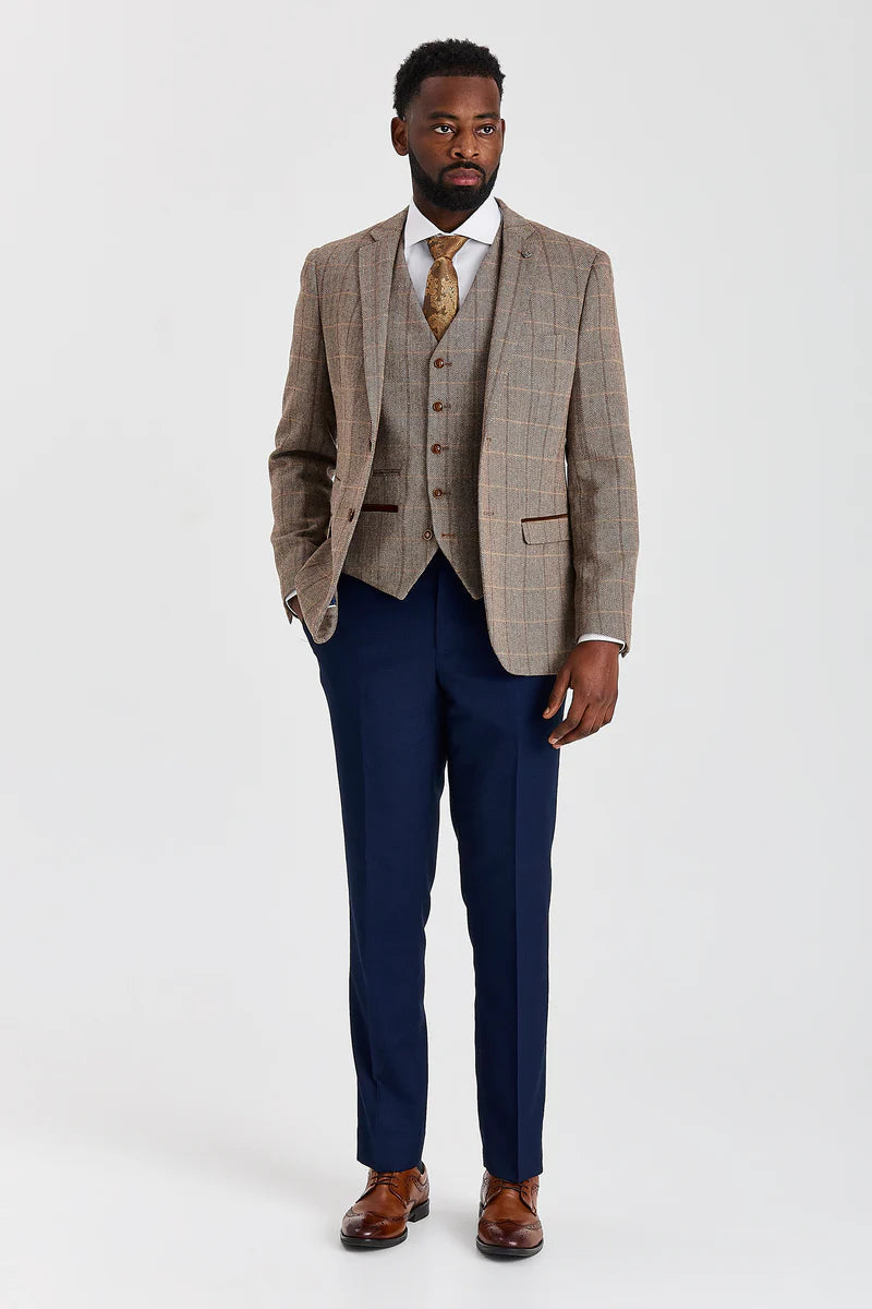 Garnitur Harris Brown Tweed z kontrastującymi spodniami Mayfair Navy