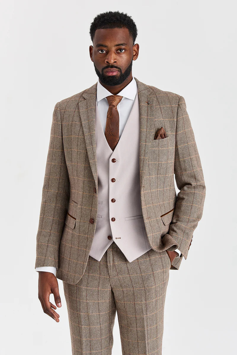 Garnitur Harris Brown Tweed z kamizelką Mayfair Stone