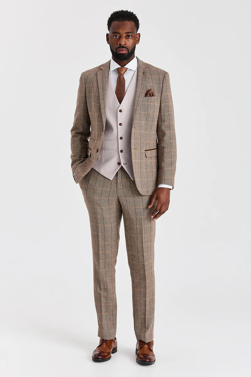 Garnitur Harris Brown Tweed z kamizelką Mayfair Stone