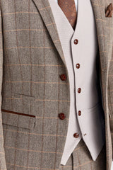 Garnitur Harris Brown Tweed z kamizelką Mayfair Stone