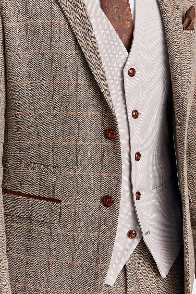 Garnitur Harris Brown Tweed z kamizelką Mayfair Stone