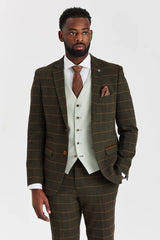 Garnitur Harris Green Check Tweed z kontrastową kamizelką Belmont Sage
