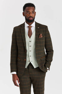 Garnitur Harris Green Check Tweed z kontrastową kamizelką Belmont Sage