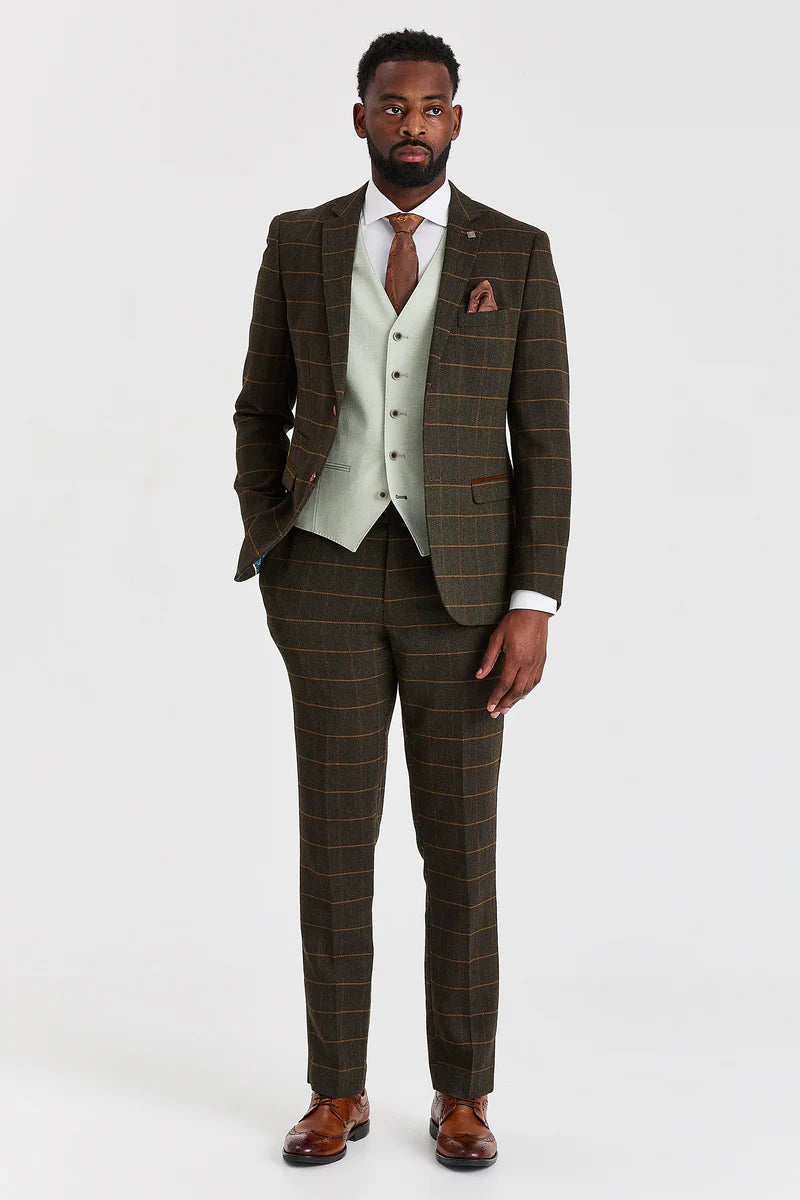 Garnitur Harris Green Check Tweed z kontrastową kamizelką Belmont Sage